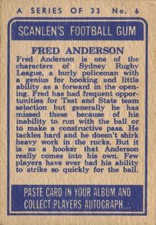 1964 Scanlens NRL #6 Fred Anderson Back